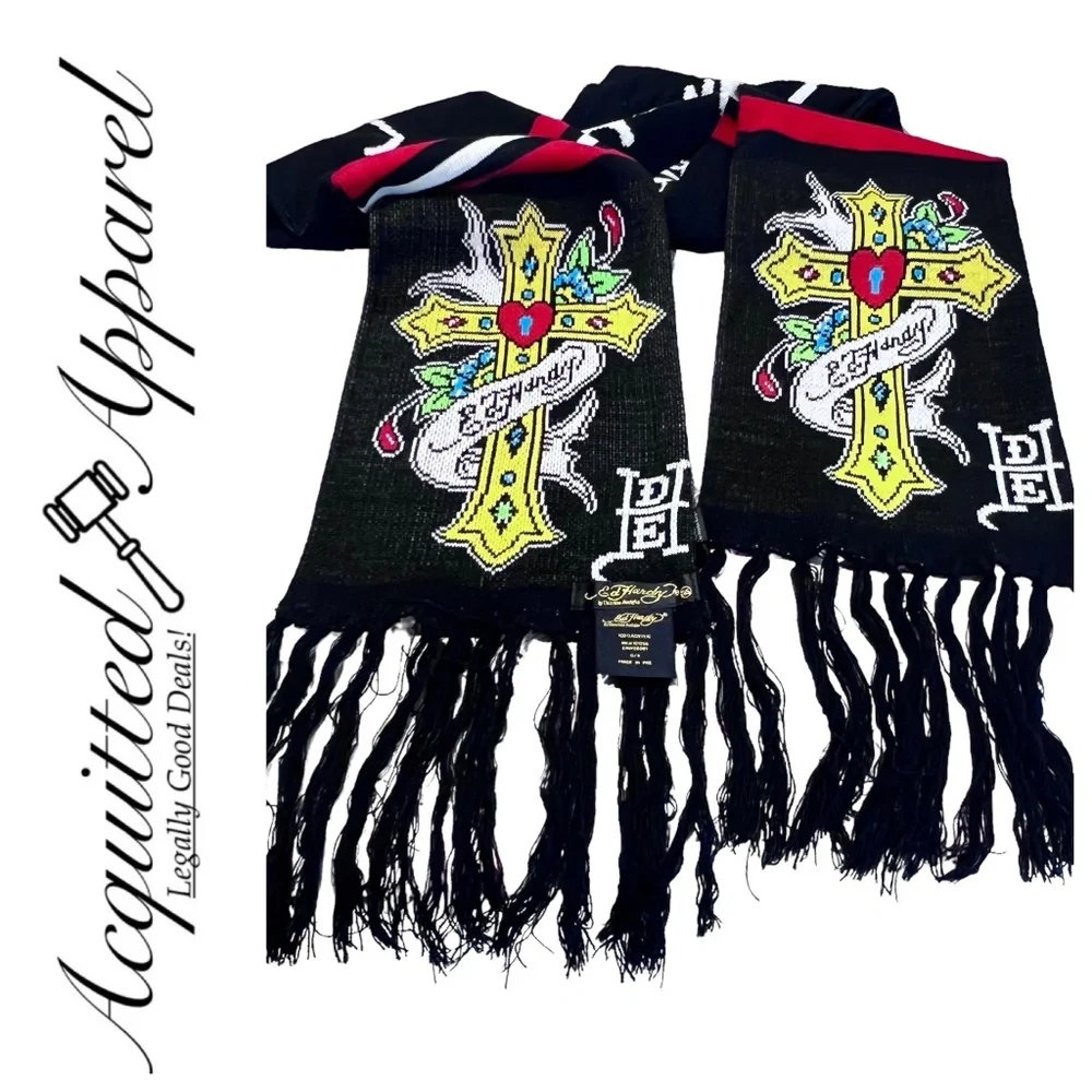 Ed Hardy Christian Audigier Cross Long Fringed Scraf